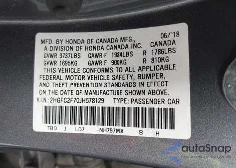 2018 Honda Civic Ex from USA, damaged, VIN 2HGFC2F70JH578129